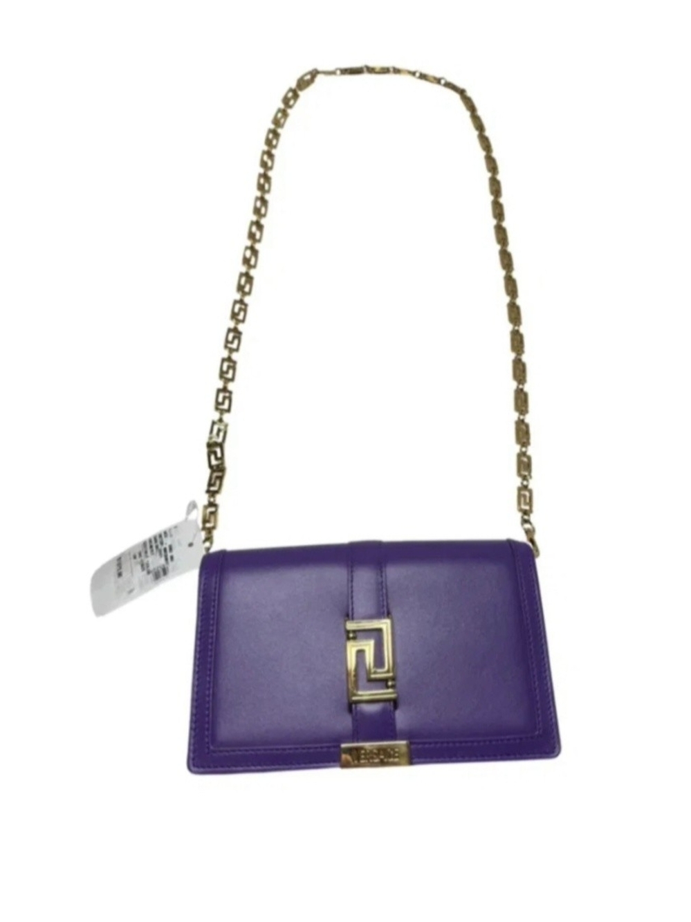 Versace Purple Leather Crossbody with Gold Chain and Logo Lock